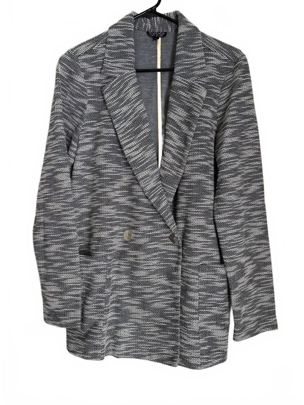 Topshop Women's Blazer Jacket Size 10 Black White Preppy Office Casual Classic